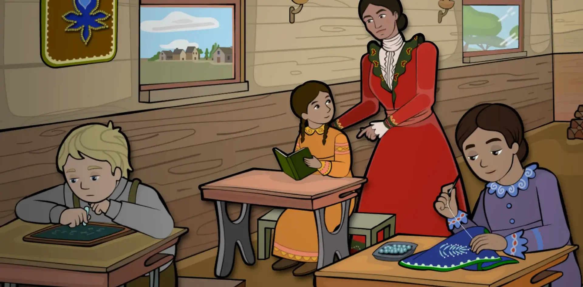 Illustrated collage that serves as the video thumbnail for the Electa Quinney video