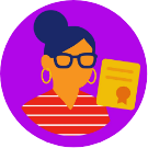 Stylized illustration depicting a learner who just earned a certificate