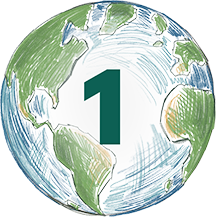 Icon for question 1 with an illustration of the Earth behind the number 1