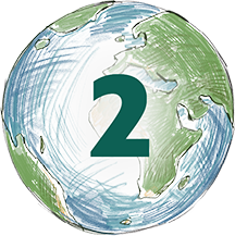 Icon for question 2 with an illustration of the Earth behind the number 2