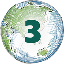 Icon for question 3 with an illustration of the Earth behind the number 3