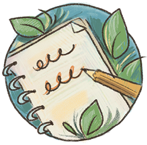 Illustration of a pencil writing in a notebook