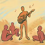 Thumbnail for Arts and Culture is an illustration of a person standing and playing guitar while others sit around that person and listen