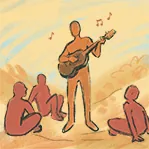 Thumbnail for Arts and Culture is an illustration of a person standing and playing guitar while others sit around that person and listen