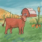 Thumbnail for Food and Farming is an illustration of a beef cattle with a barn in the background