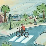 Thumbnail for Health and Safety is an illustration of a person riding a bicycle