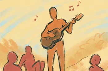 Thumbnail for Arts and Culture is an illustration of a person standing and playing guitar while others sit around that person and listen