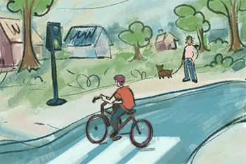 Thumbnail for Health and Safety is an illustration of a person riding a bicycle